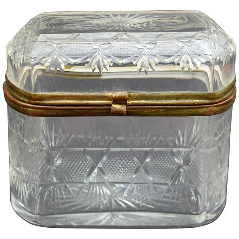 glass and metal trinket box|vintage glass trinket box.